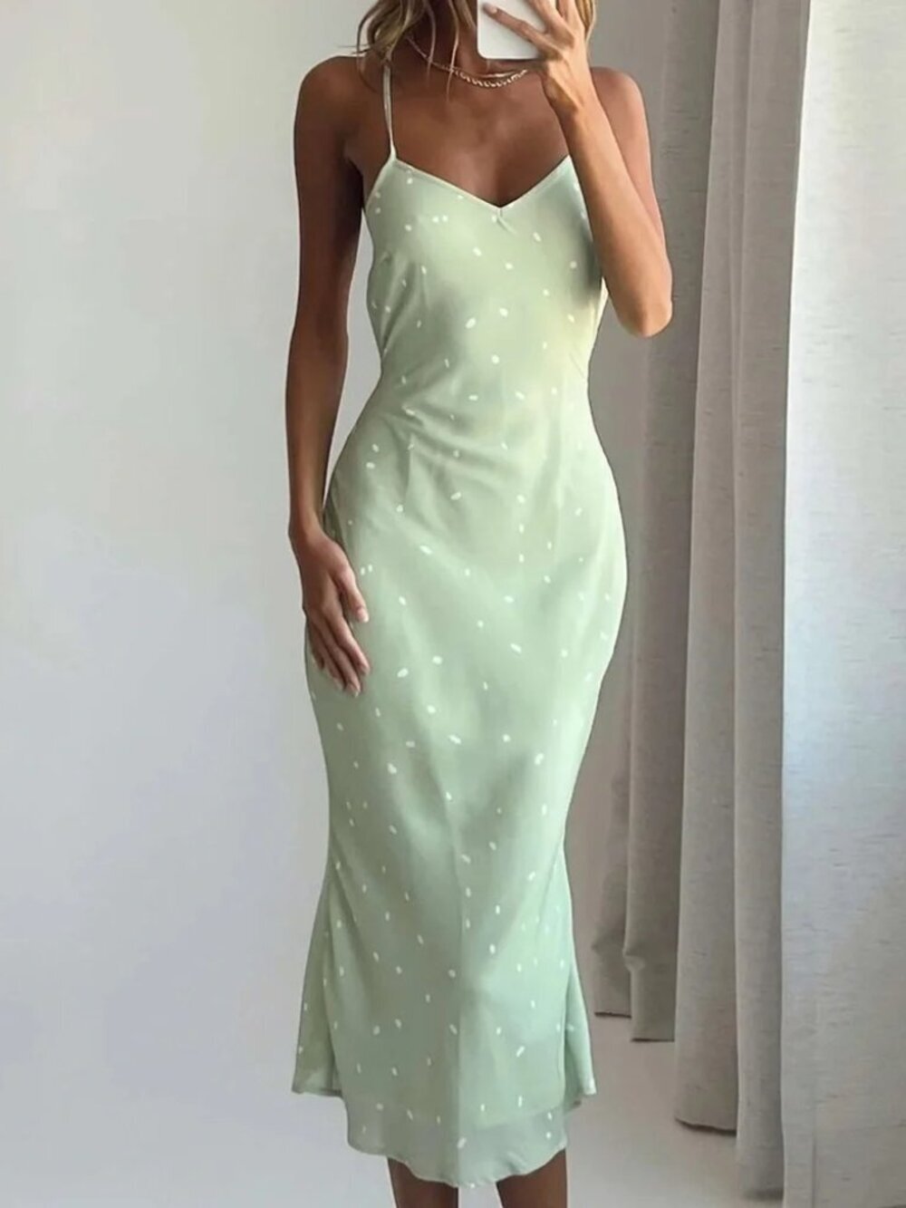 Princess Polly On Cloud Nine Polka Dot Lace Up Backless Midi Dress Green Size 2